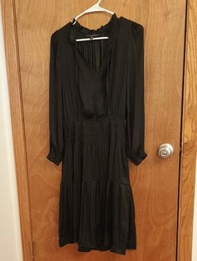 Long-Sleeve Black Tiered Midi Dress